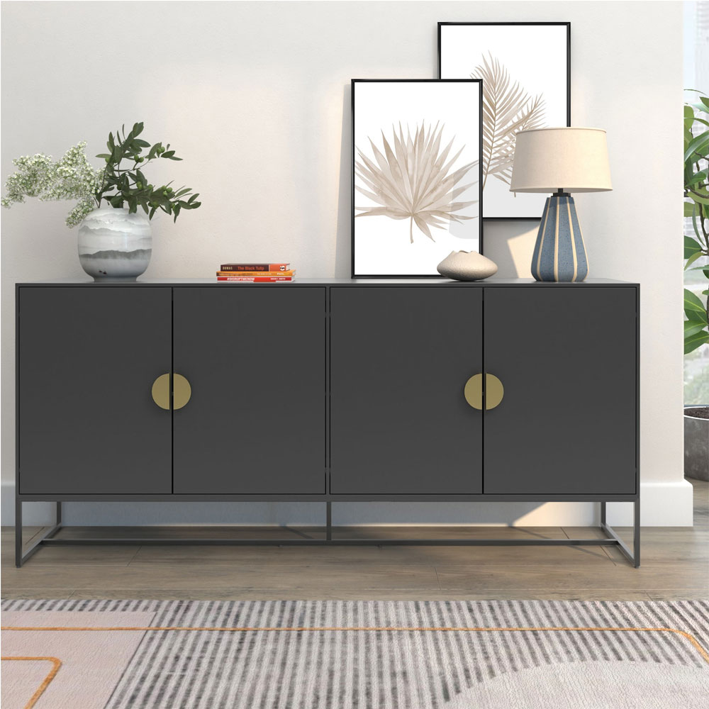 Elvian Wooden Sideboard with 4 Doors in Anthracite