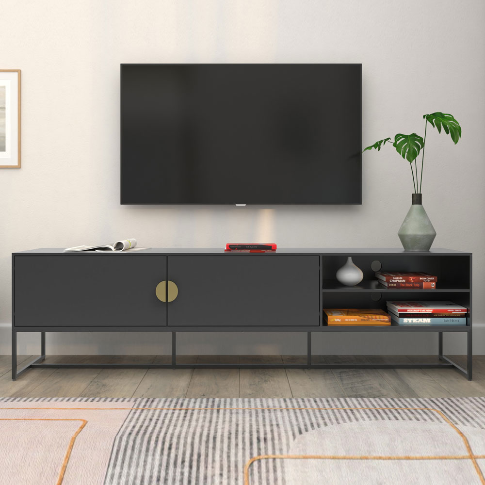 Elvian Wooden TV Stand with 2 Doors in Anthracite and Grey
