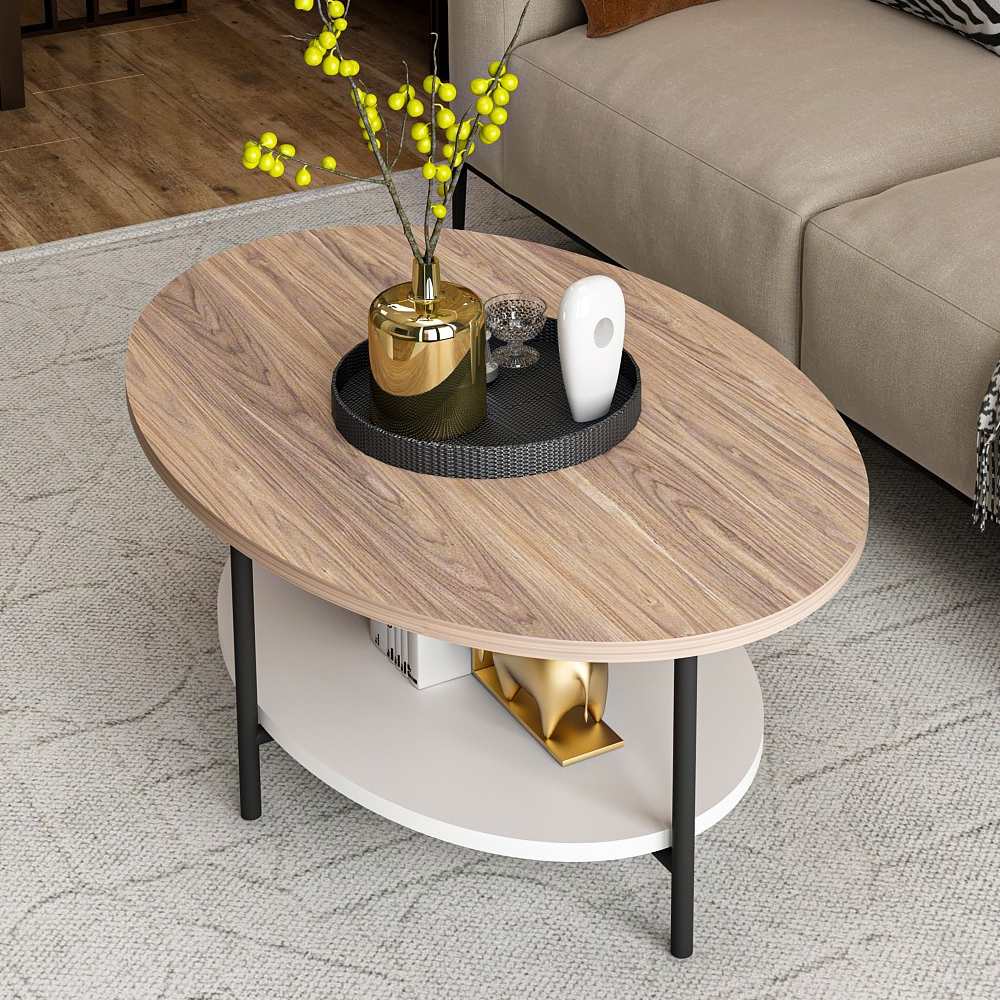 Elviana Wooden Coffee Table with Undershelf in Oak and White