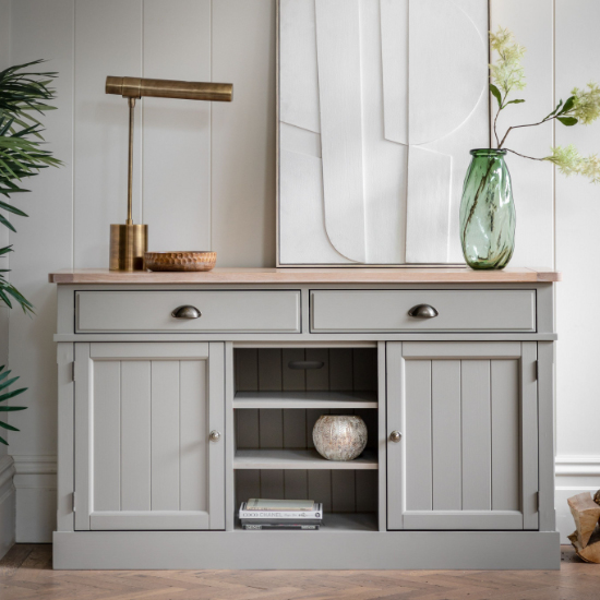 Photo of Elvira wooden sideboard with 2 door 2 drawer in oak and prairie