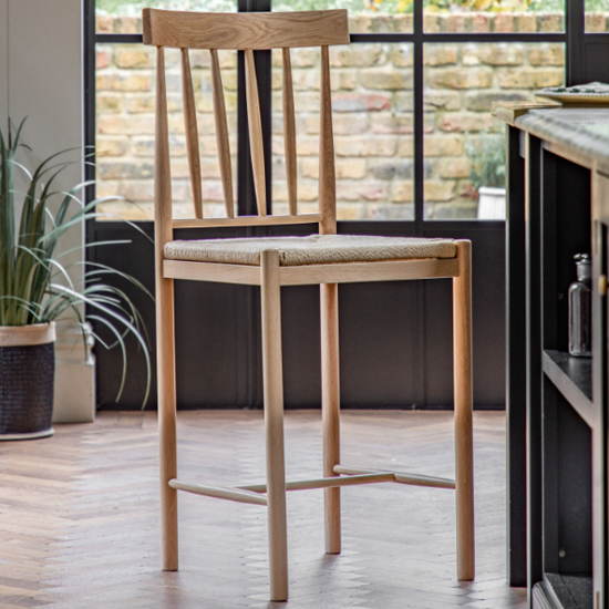 Elvira Natural Wooden Bar Chairs With Rope Seat In Pair