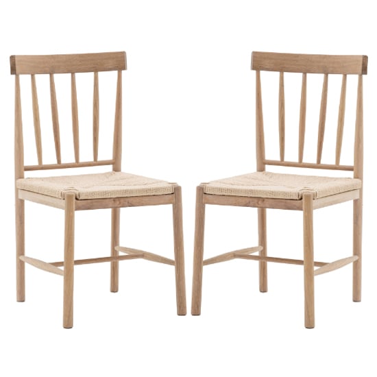 Read more about Elvira natural wooden dining chairs with rope seat in pair