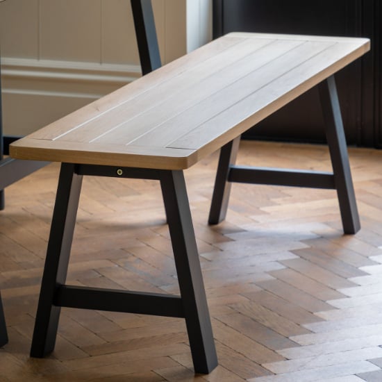 Product photograph of Elvira Trestle Wooden Dining Bench In Oak And Meteror from Furniture in Fashion