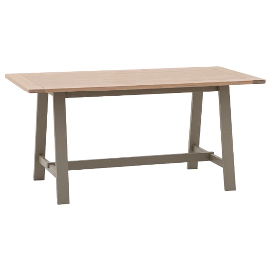 Product photograph of Elvira Trestle Wooden Dining Table In Oak And Prairie from Furniture in Fashion