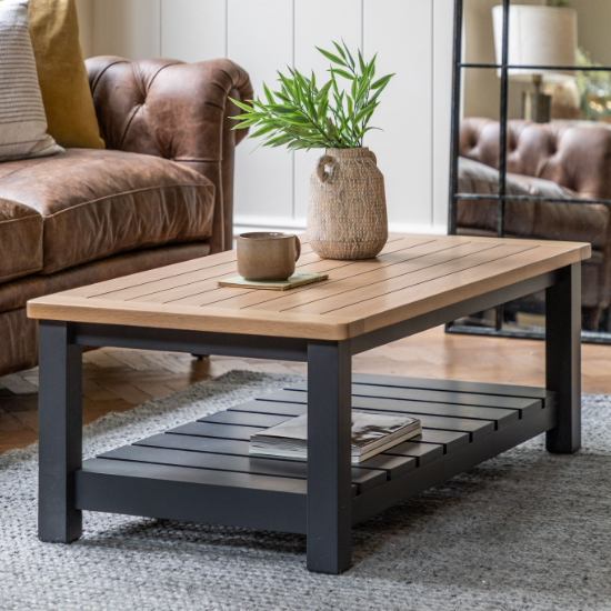 Product photograph of Elvira Wooden Coffee Table In Oak And Meteror from Furniture in Fashion