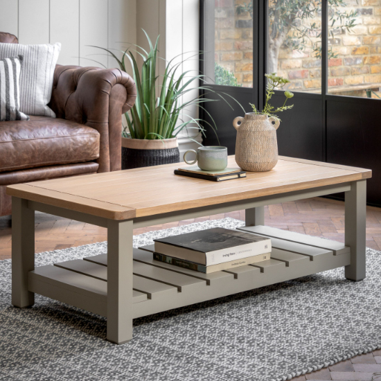 Elvira Wooden Coffee Table In Oak And Prairie