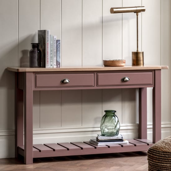 Elvira Wooden Console Table With 2 Drawers In Oak And Clay