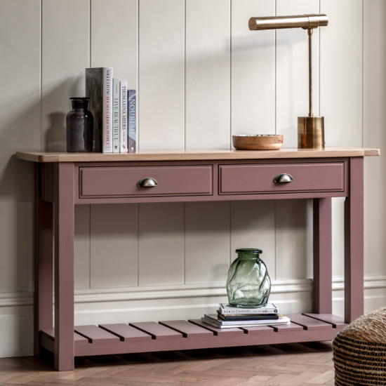 Photo of Elvira wooden console table with 2 drawers in oak and clay