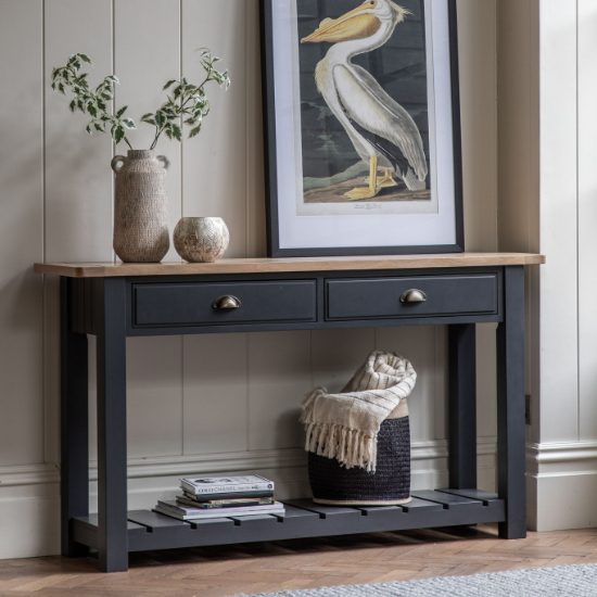 Product photograph of Elvira Wooden Console Table With 2 Drawers In Oak And Meteror from Furniture in Fashion