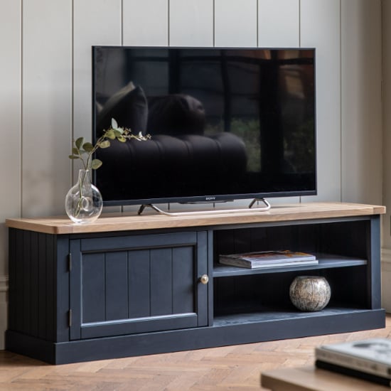 Product photograph of Elvira Wooden Tv Stand In Oak And Meteror from Furniture in Fashion