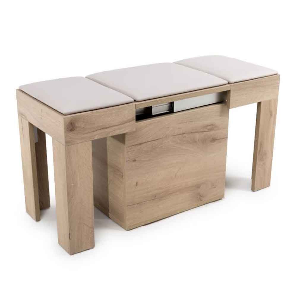 Elvora Wooden Extending Dining Bench with Fabric Seat in Oak