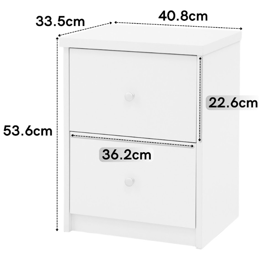 Elvoro Wooden Bedside Cabinet with 2 Drawers in White