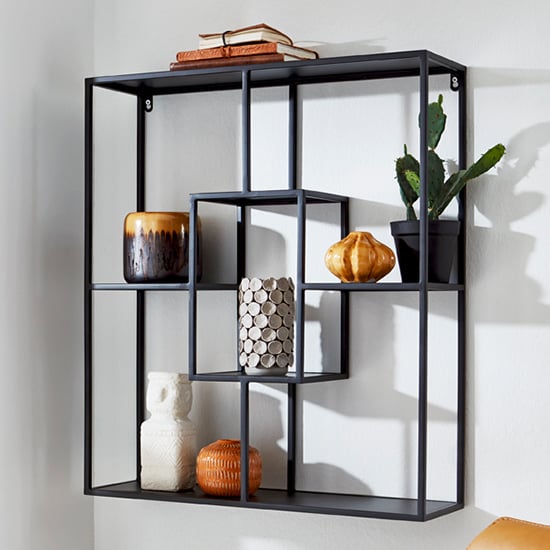 Read more about Elwoka metal 4 shelves geometric wall shelf in black