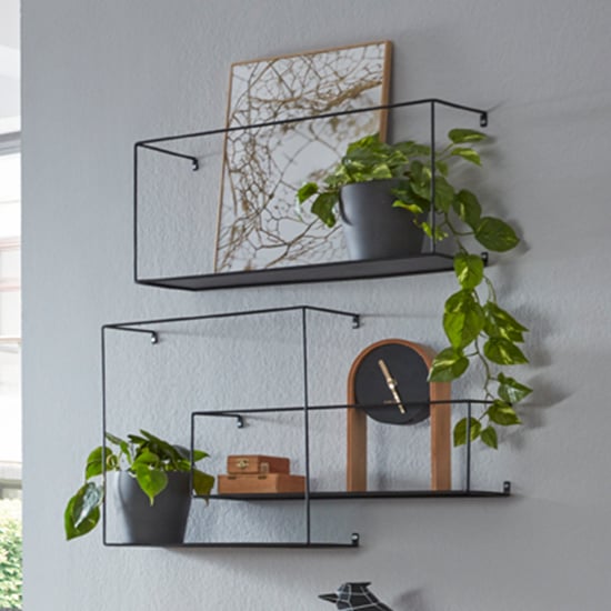 Read more about Elwoka metal set of 3 wall shelves in black
