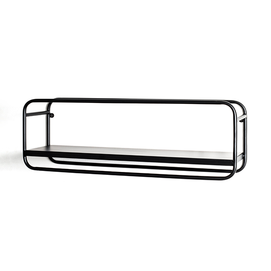Elwoka Metal Wall Shelf With Coat Rack In Black