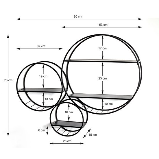 Elwoka Round 4 Shelves Metal Wall Shelves In Black