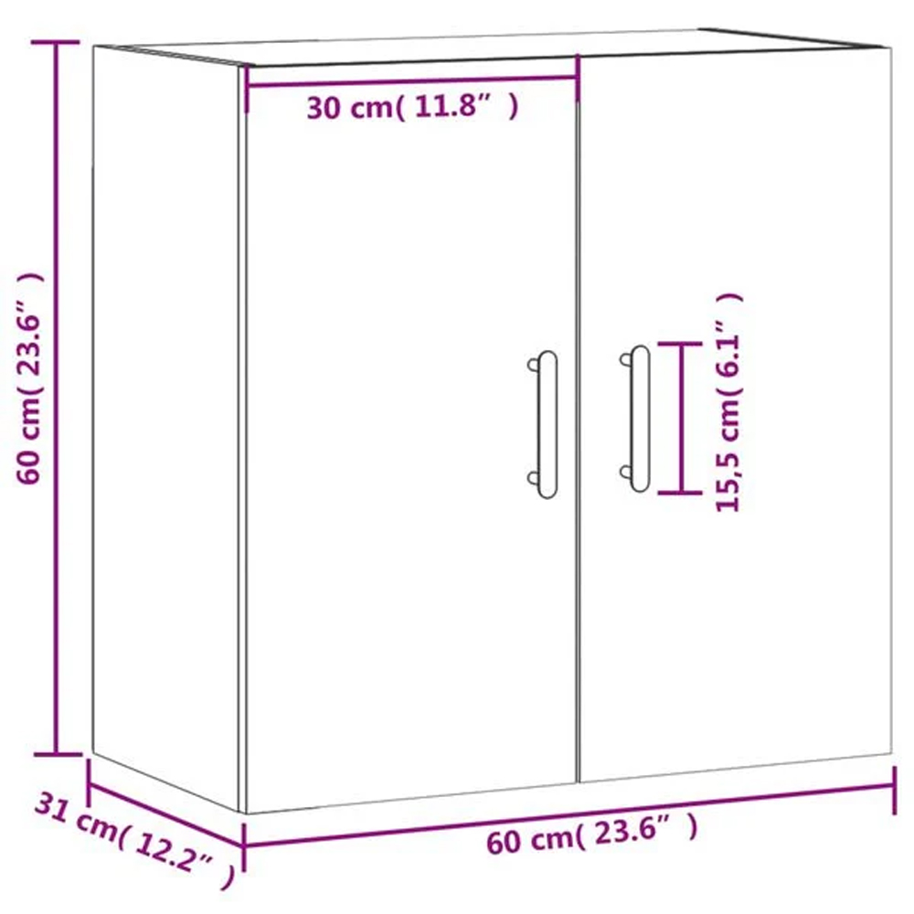 Elwood 60cm Wall Hung Wooden Storage Cabinet With 2 Doors - White