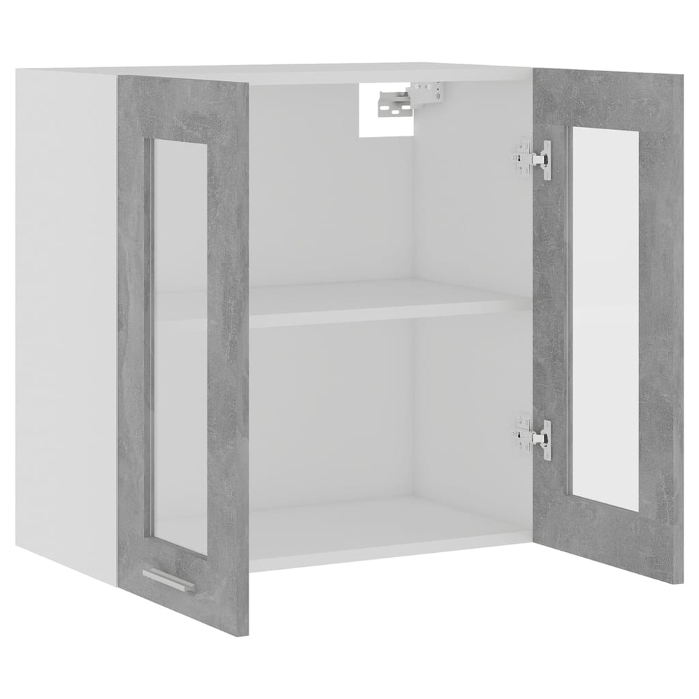 Elwood 60cm Wall Hung Wooden Storage Cabinet With 2 Glass Doors - Concrete Grey