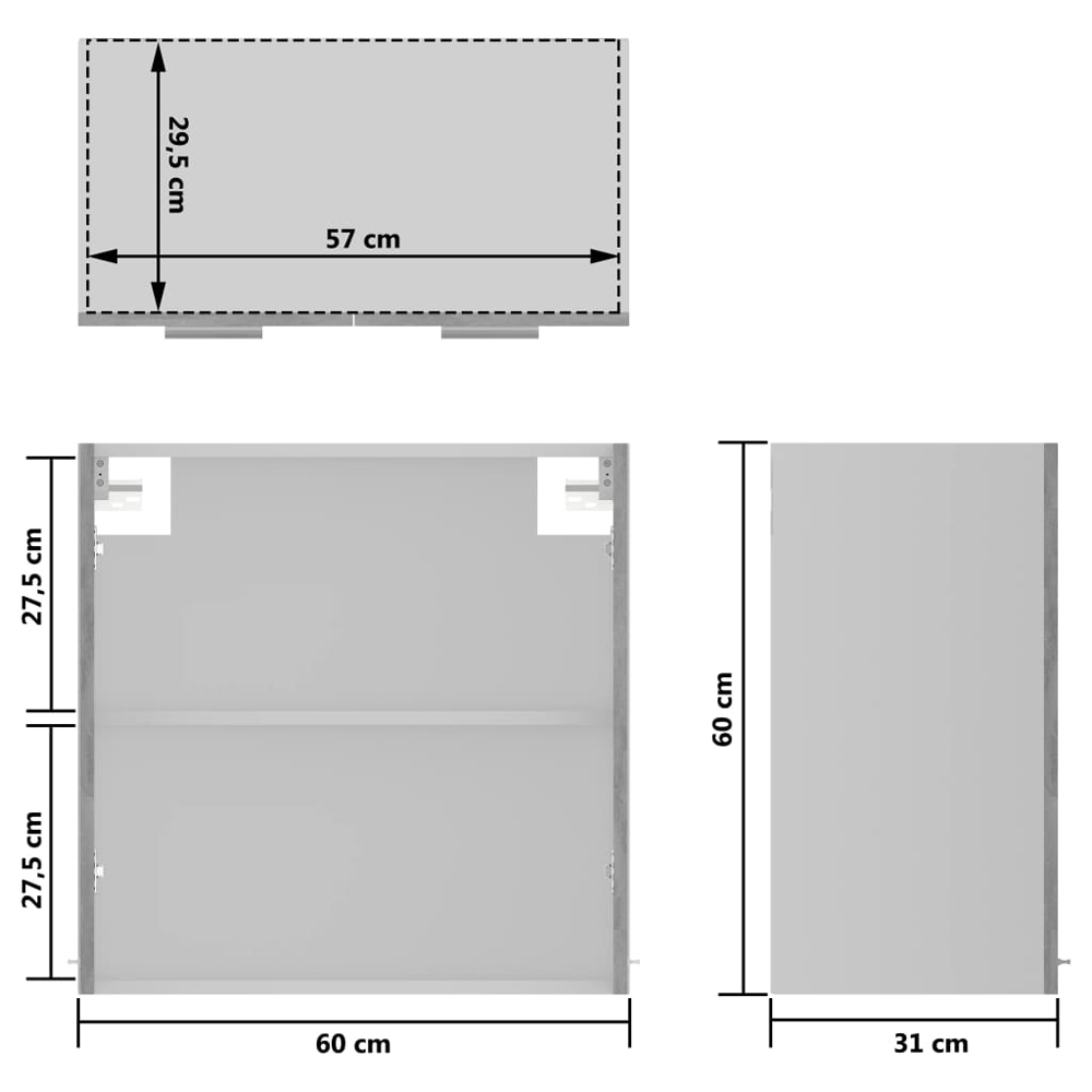 Elwood 60cm Wall Hung Wooden Storage Cabinet With 2 Glass Doors - Concrete Grey