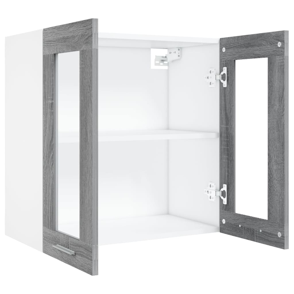 Elwood 60cm Wall Hung Wooden Storage Cabinet With 2 Glass Doors - Grey Sonoma/White