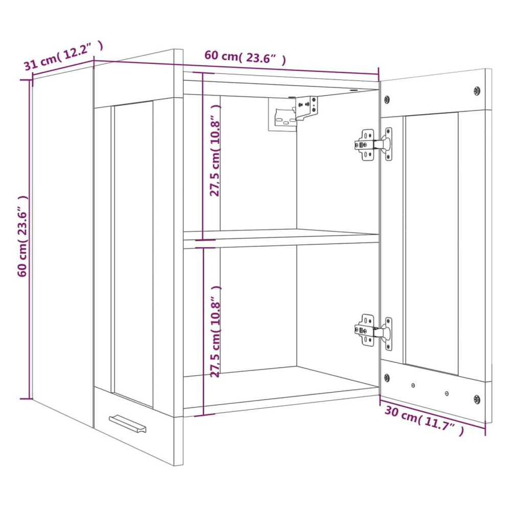 Elwood 60cm Wall Hung Wooden Storage Cabinet With 2 Glass Doors - Grey Sonoma/White