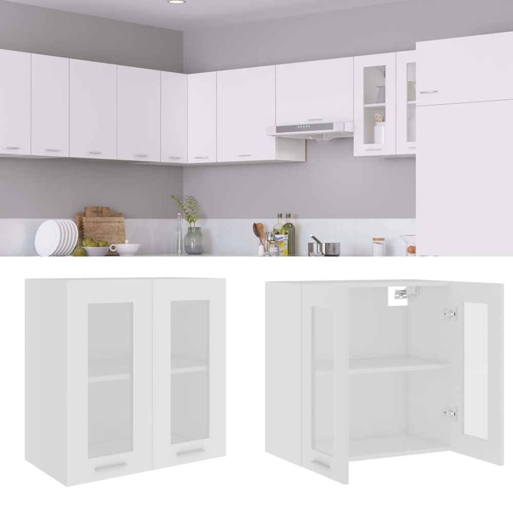 Elwood 60cm Wall Hung Wooden Storage Cabinet With 2 Glass Doors - White