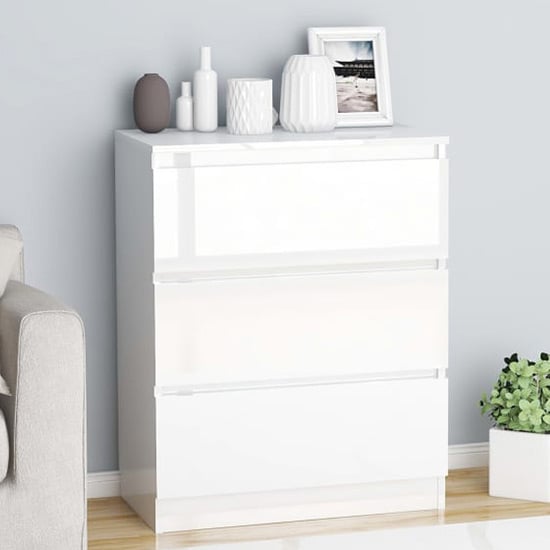 Product photograph of Elyes High Gloss Chest Of 3 Drawers In White from Furniture in Fashion