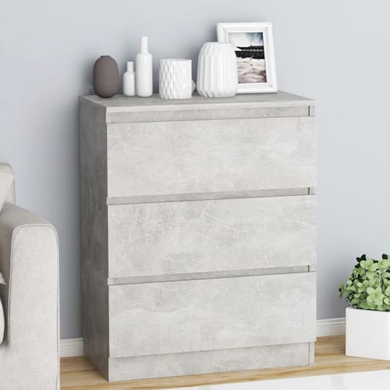 Elyes Wooden Chest Of 3 Drawers In Concrete Effect