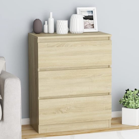 Product photograph of Elyes Wooden Chest Of 3 Drawers In Sonoma Oak from Furniture in Fashion