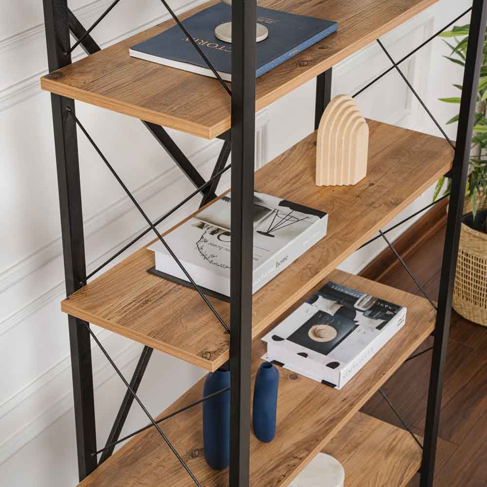 Elyon Wooden Shelving Unit with 5 Shelves in Atlantic Pine and Black