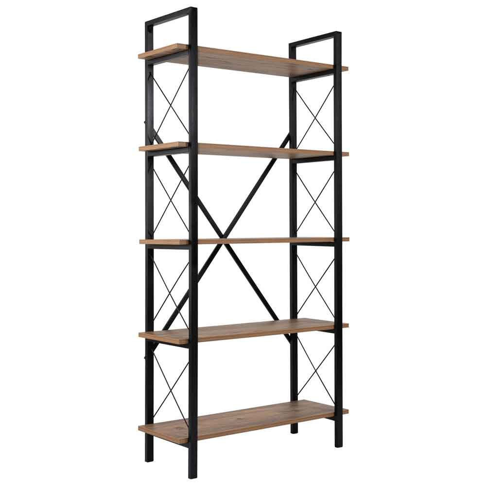Elyon Wooden Shelving Unit with 5 Shelves in Atlantic Pine and Black