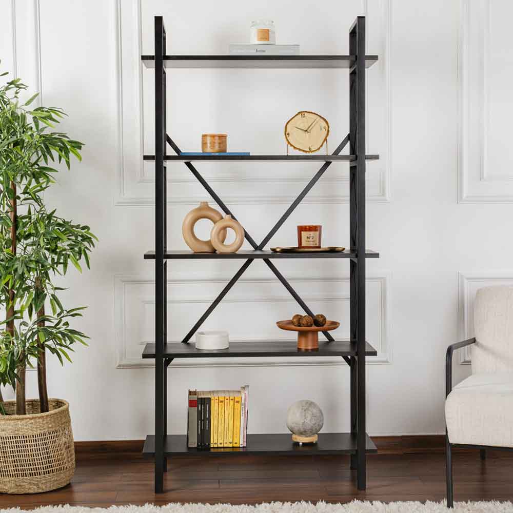 Elyon Wooden Shelving Unit with 5 Shelves in Black