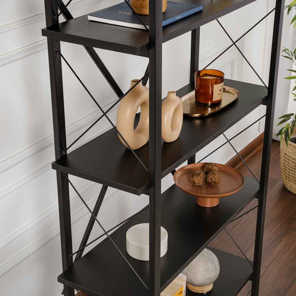 Elyon Wooden Shelving Unit with 5 Shelves in Black