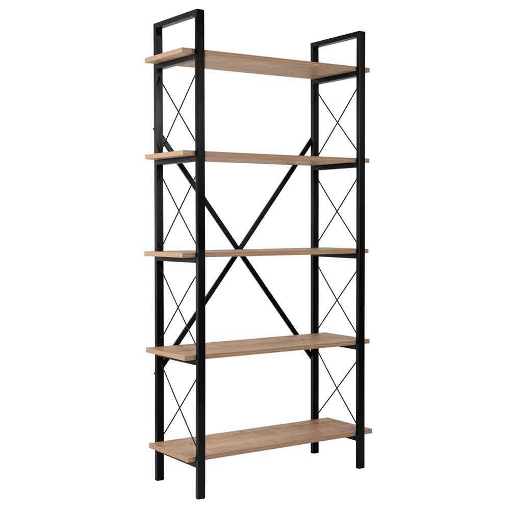Elyon Wooden Shelving Unit with 5 Shelves in Oak and Black