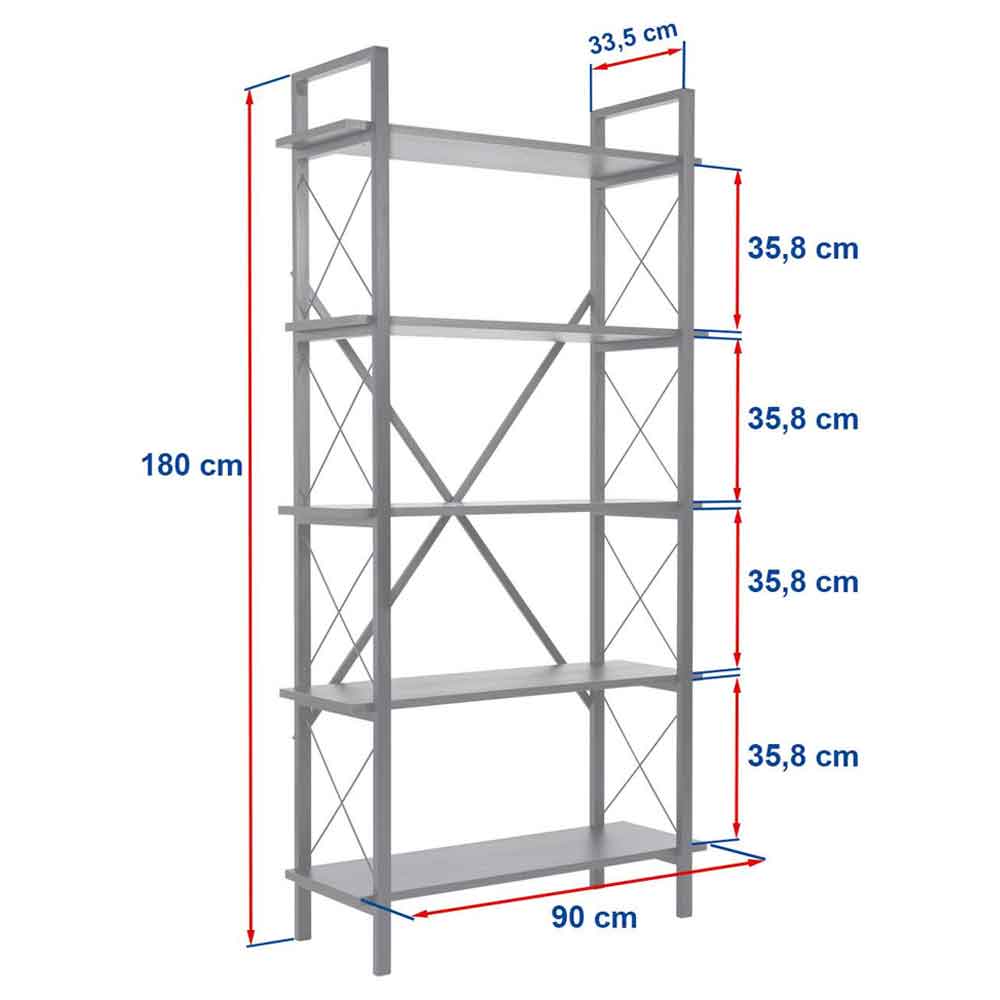 Elyon Wooden Shelving Unit with 5 Shelves in Travertine Marble Effect and Gold