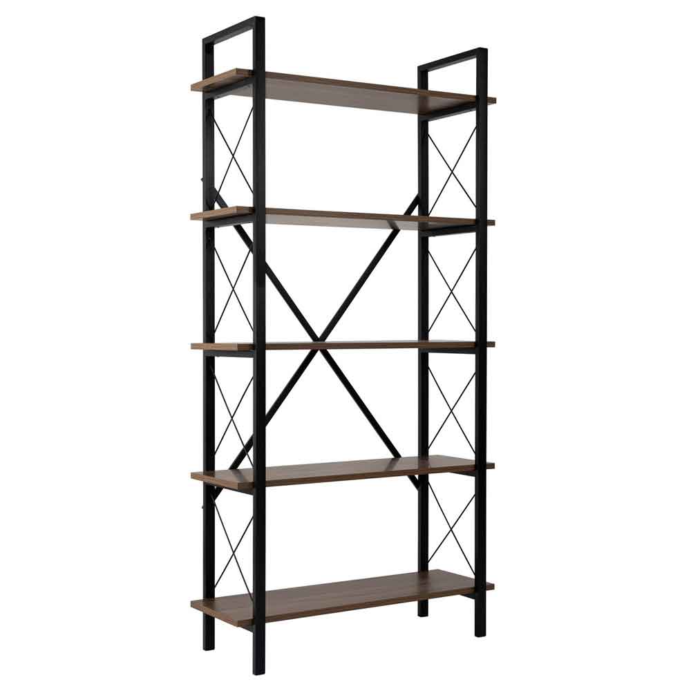 Elyon Wooden Shelving Unit with 5 Shelves in Walnut and Black