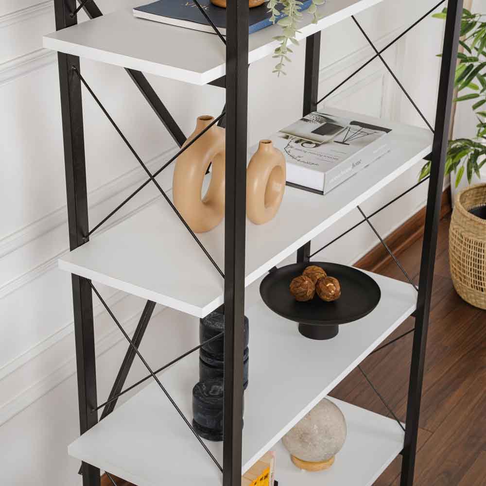 Elyon Wooden Shelving Unit with 5 Shelves in White and Black