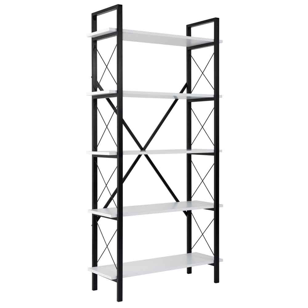 Elyon Wooden Shelving Unit with 5 Shelves in White and Black