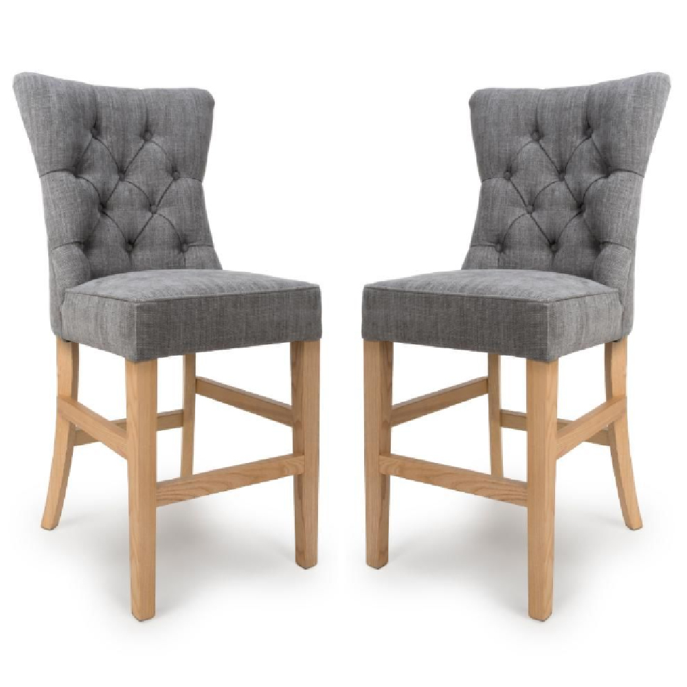 Read more about Elyria grey fabric bar chairs with oak legs in pair