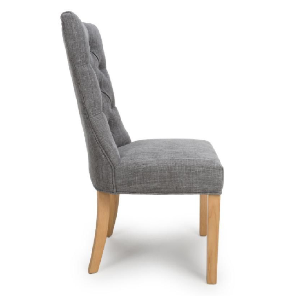 Elyria Grey Fabric Dining Chairs With Oak Legs In Pair