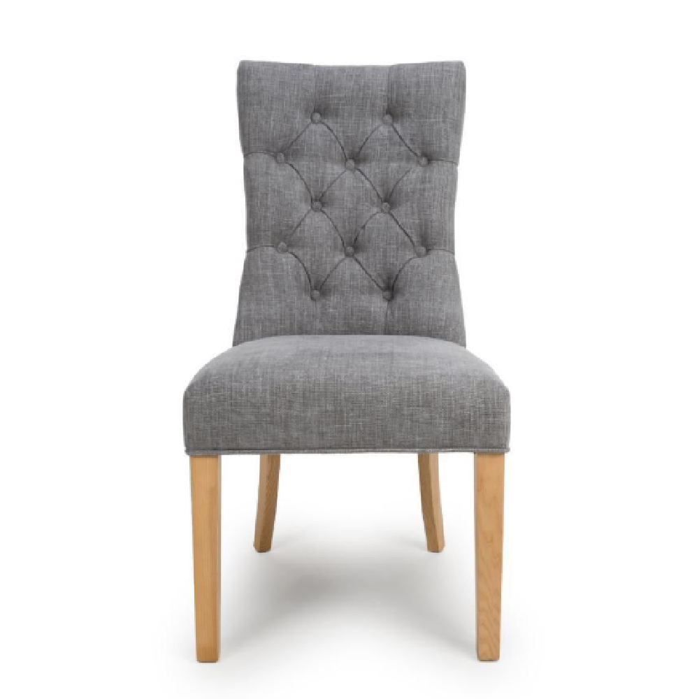 Elyria Grey Fabric Dining Chairs With Oak Legs In Pair