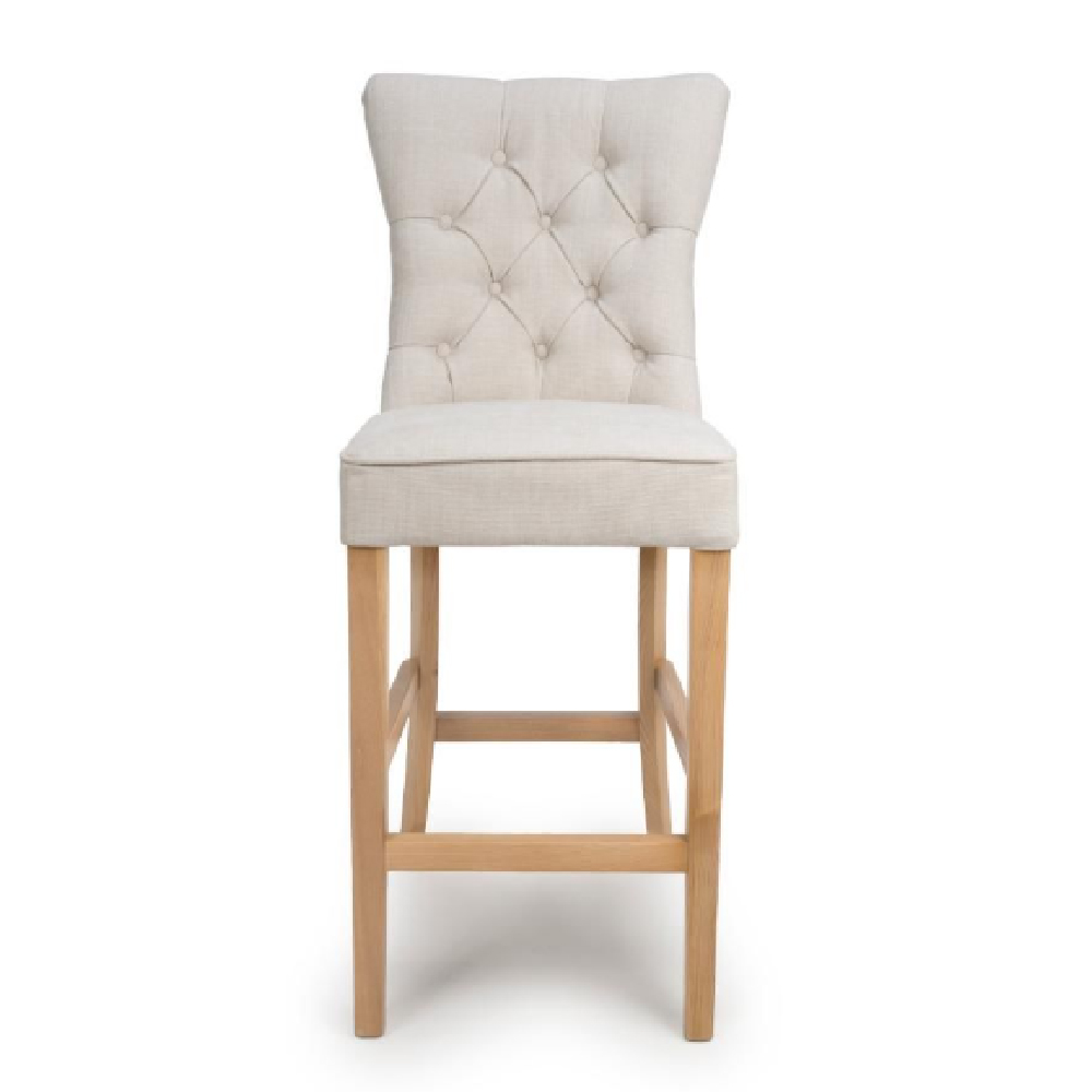 Elyria Linen Fabric Bar Stool With Oak Legs In Pair