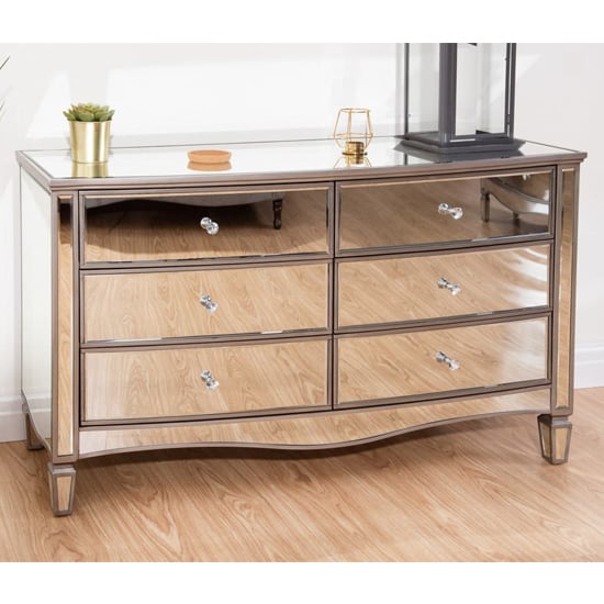 Elysee Mirrored Wide Chest 6 Of Drawers In White