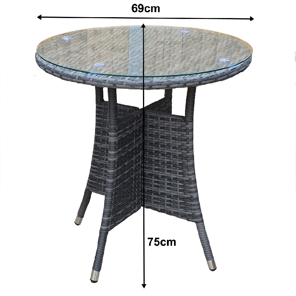 Elysia Glass Top Garden Bistro Table In Grey