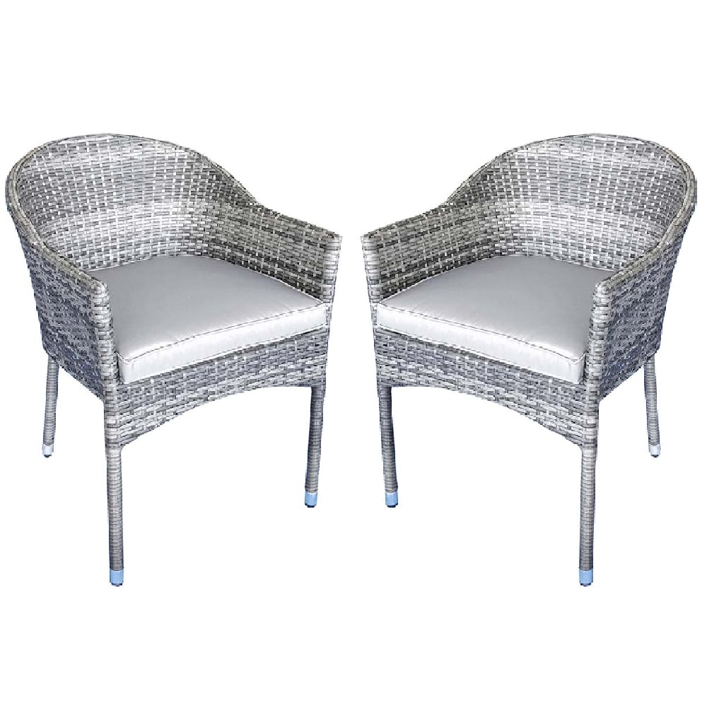 Elysia Grey Rattan Armchairs With Cushion In Pair