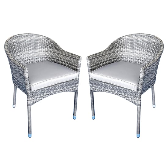 Elysia Mixed Grey Weave Stacking Armchairs In Pair