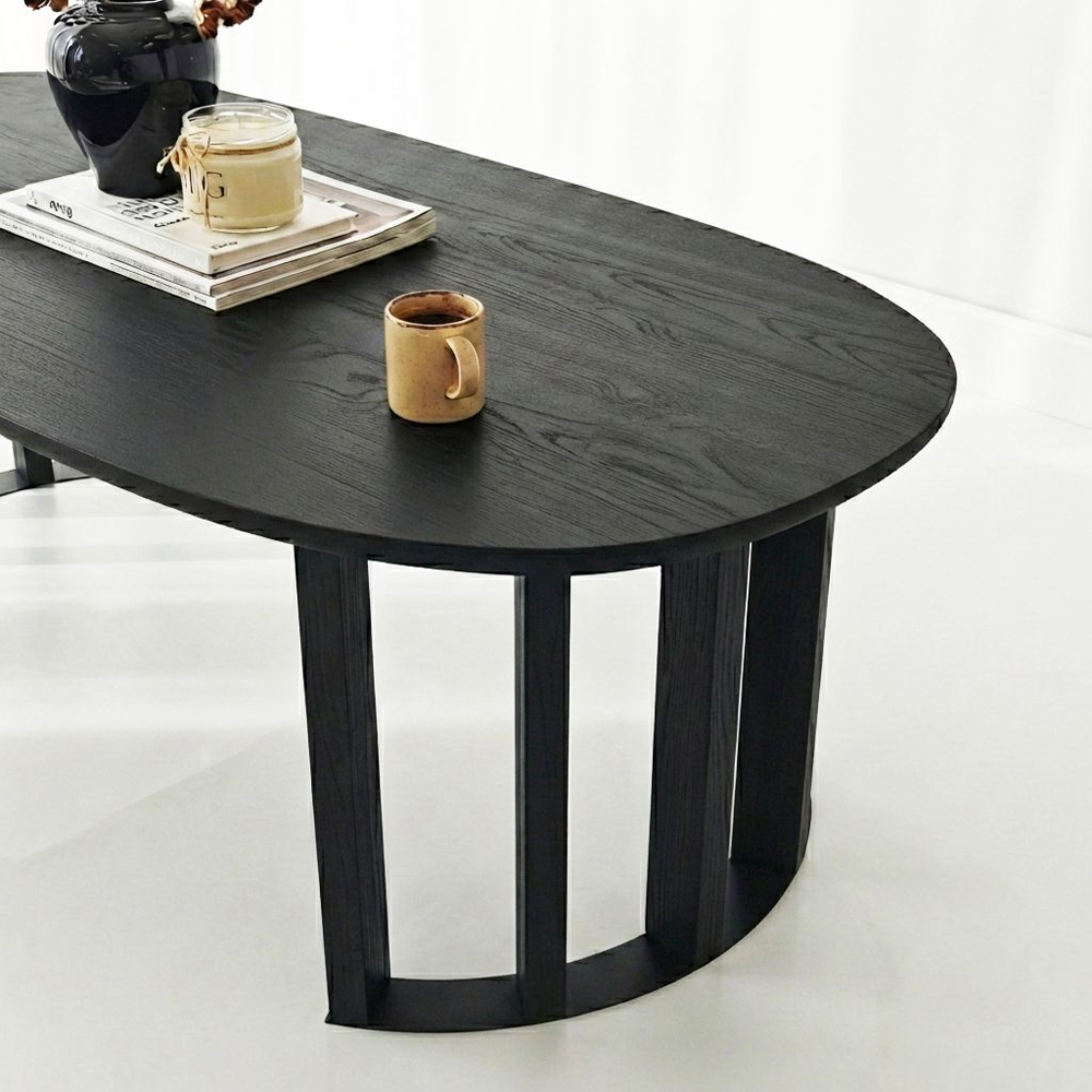 Elysia Oval Solid Wood Coffee Table in Anthracite
