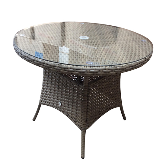 Photo of Elysia round clear glass top 100cm dining table in mixed grey