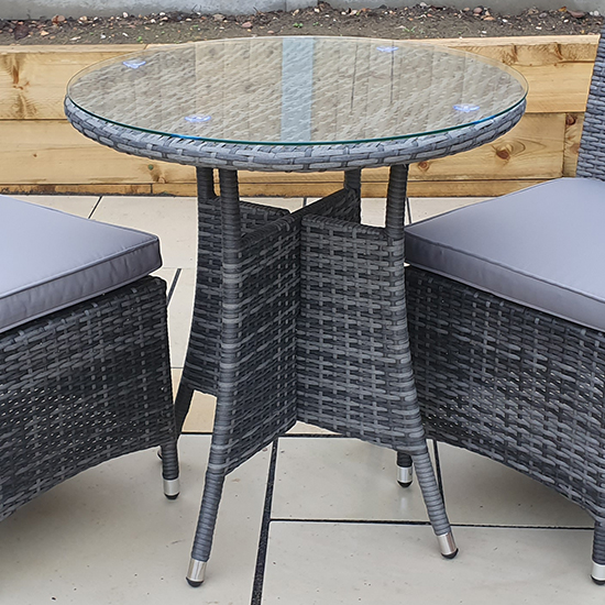 Read more about Elysia round clear glass top 70cm bistro table in mixed grey