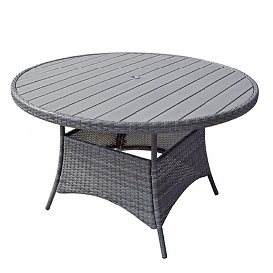 Product photograph of Elysia Round Wooden Top 135cm Dining Table In Mixed Grey from Furniture in Fashion